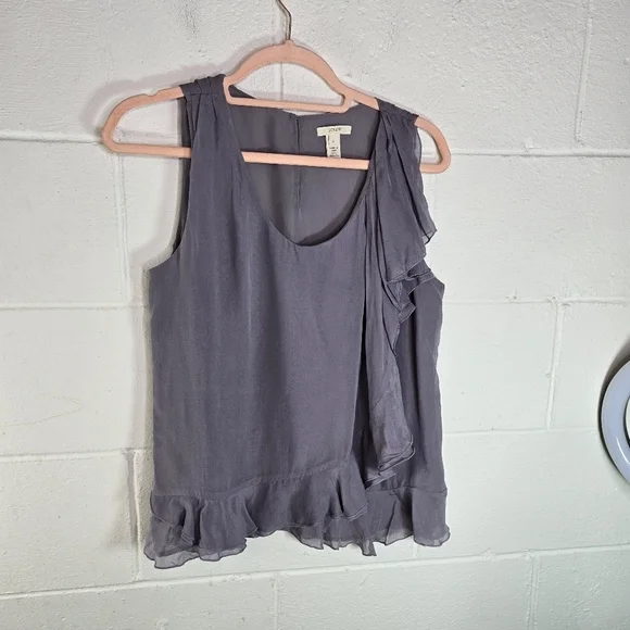 J Crew dusty lilac silk chiffon side ruffle sleeveless top - Picture 7 of 7